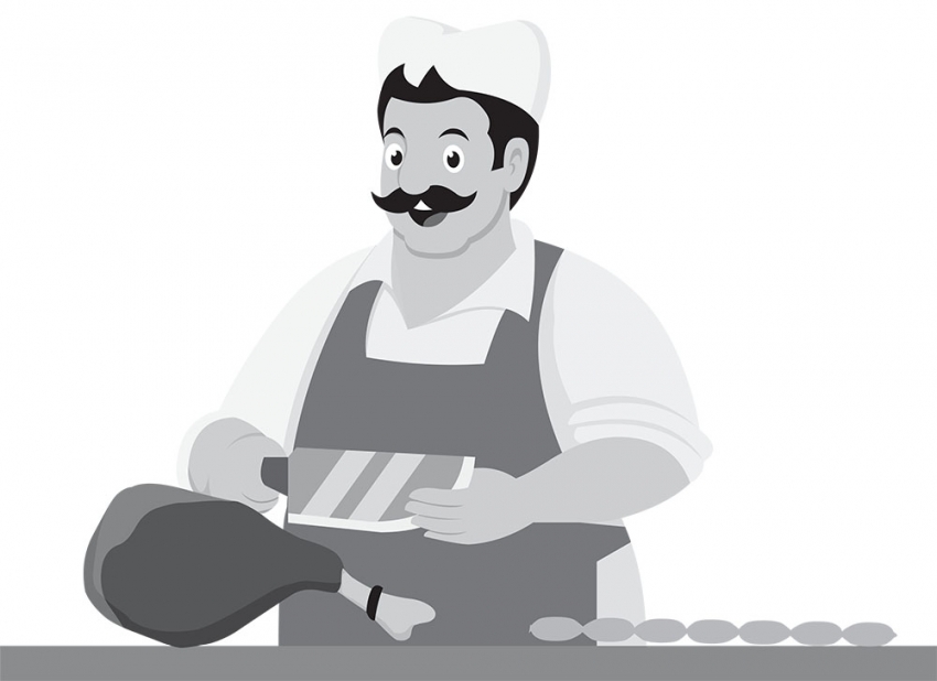 butcher holding knife gray color clipart