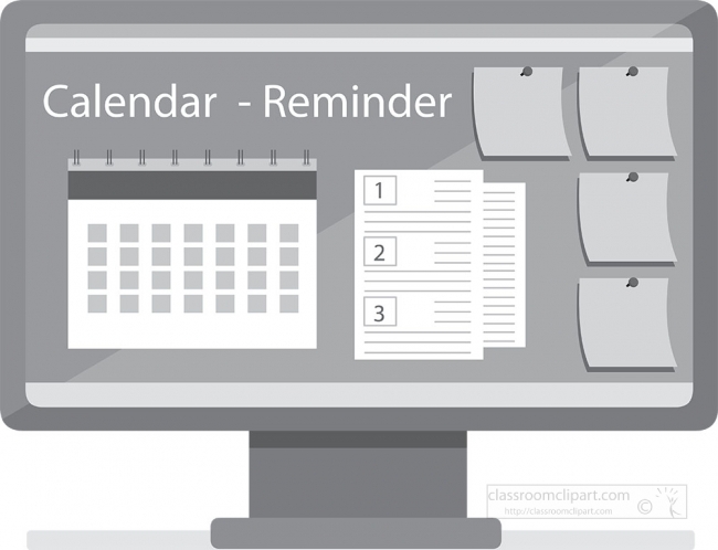 calendar reminder notes on computer  gray 2 gray color clipart