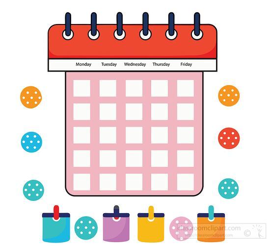 calendar with date boxes highlighted by colorful decorations