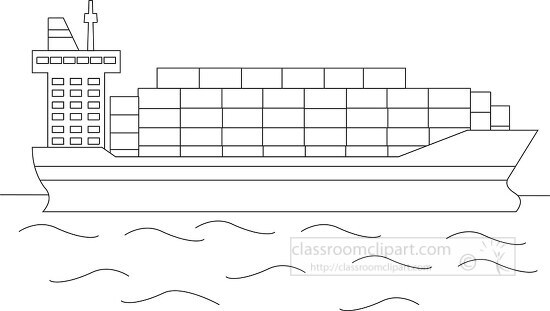 cargo container ship printable black outline clipart