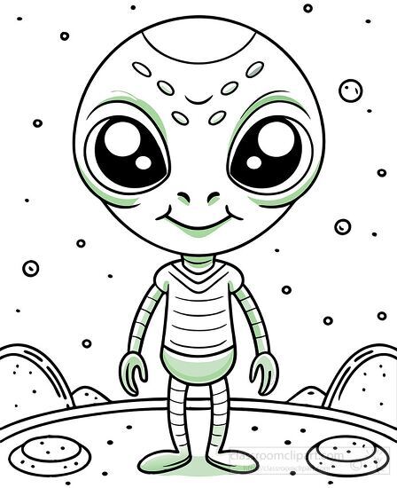 Cartoon alien character in a striped spacesuit on a space backgr