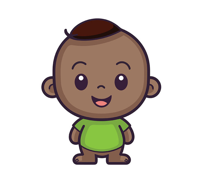 Baby Clipart-cartoon baby boy with a blue shirt and brown hair