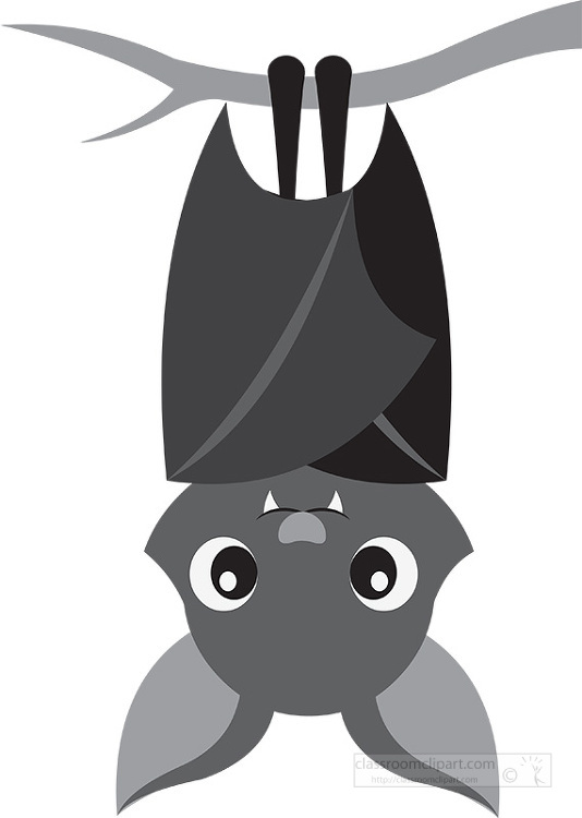 cartoon bat hanging upside down on a branch gray color