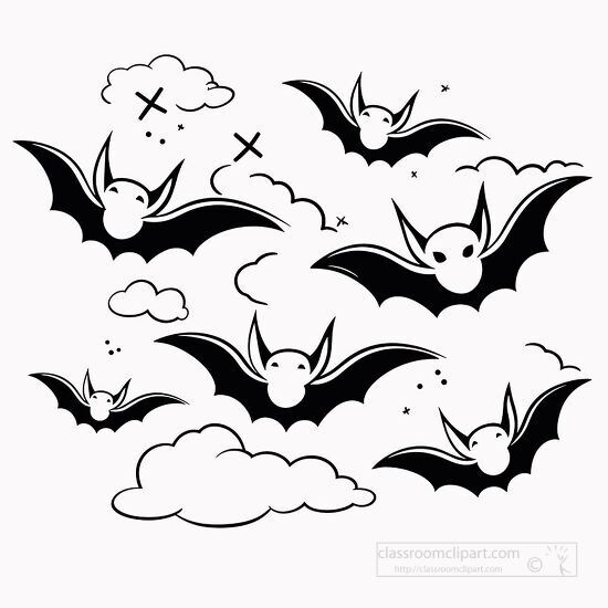 cartoon bats with large eyes flying