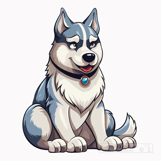 cartoon blue and white siberian husky dog clip art