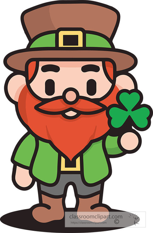 cartoon character dressed as a leprechaun holding a four leaf cl