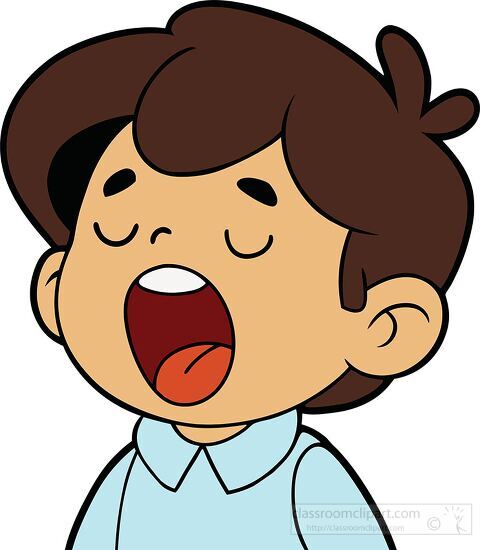 cartoon child with brown hair yawning