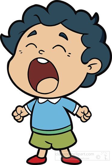 cartoon child with curly black hair yawning and stretching