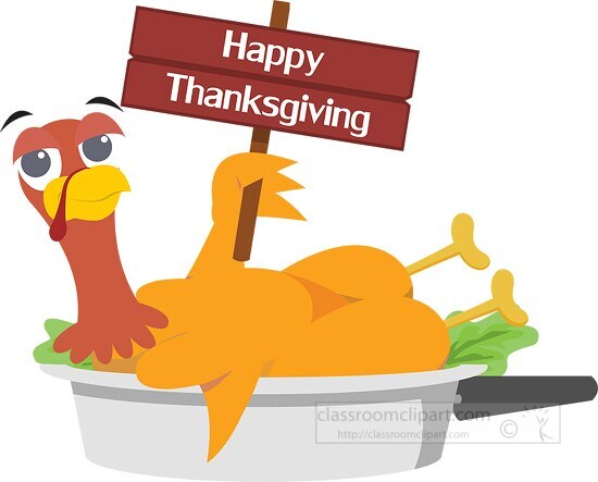 cartoon cooked turkey wishes happy thanksgiving clipart
