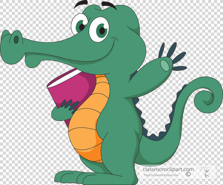 cartoon crocodile character with a book transparent