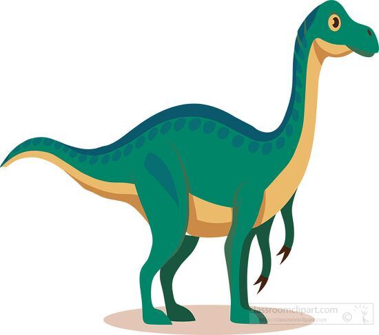 cartoon depiction of a green corythosaurus dinosaur with a tall neck and dark blue spots clipart