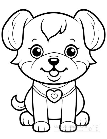 cartoon dog with a heart on its chest sitting down outline color