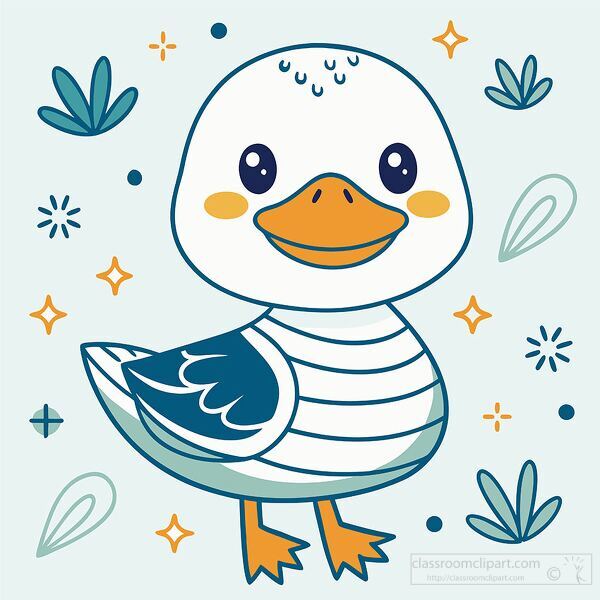 cartoon duck with a round body is surrounded by sparkles