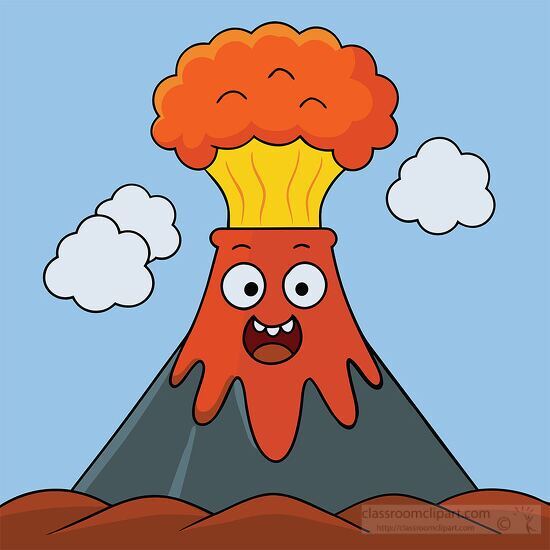 cartoon erupting  volcano with a happy face