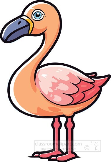 cartoon flamingo bird with blue eyes and pink feathers