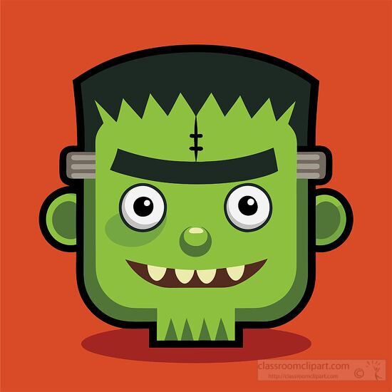 cartoon Frankenstein monster with a stitched forehead