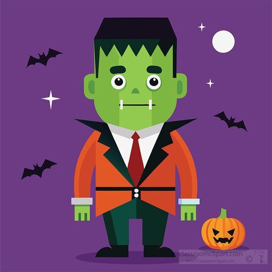 cartoon Frankensteins monster standing with a jack o lantern