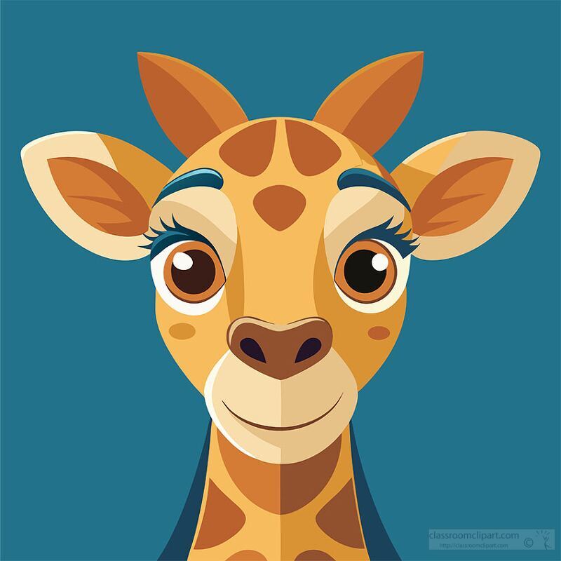 cartoon giraffe with bright eyes long eyelashes and large orange