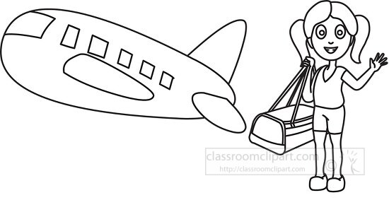 cartoon girl traveling airplane outline