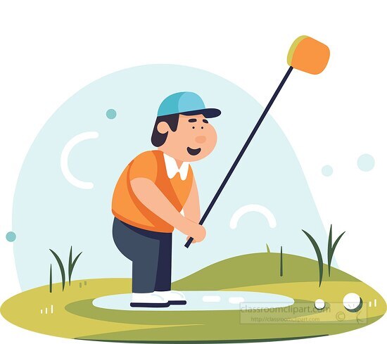 cartoon golfer takes a swing on a sunny day