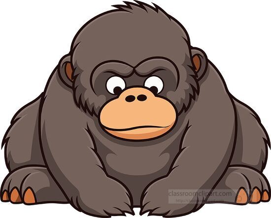 cartoon gorilla sits with its head down clipart