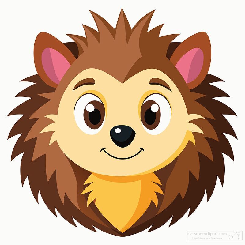 cartoon hedgehog with fluffy brown fur