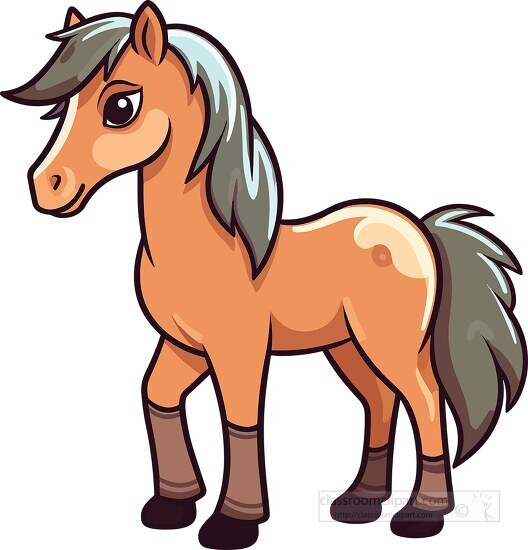 cartoon horse with long mane on a white background clip art