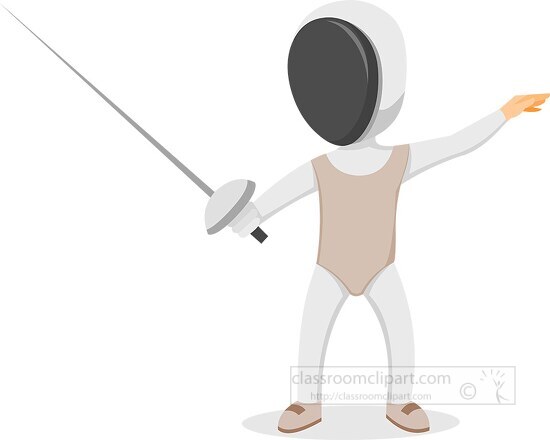 cartoon illustration of a fencer in a fencing stance with a swor
