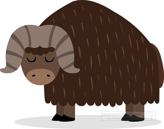 cartoon illustration of a yak with a long horn