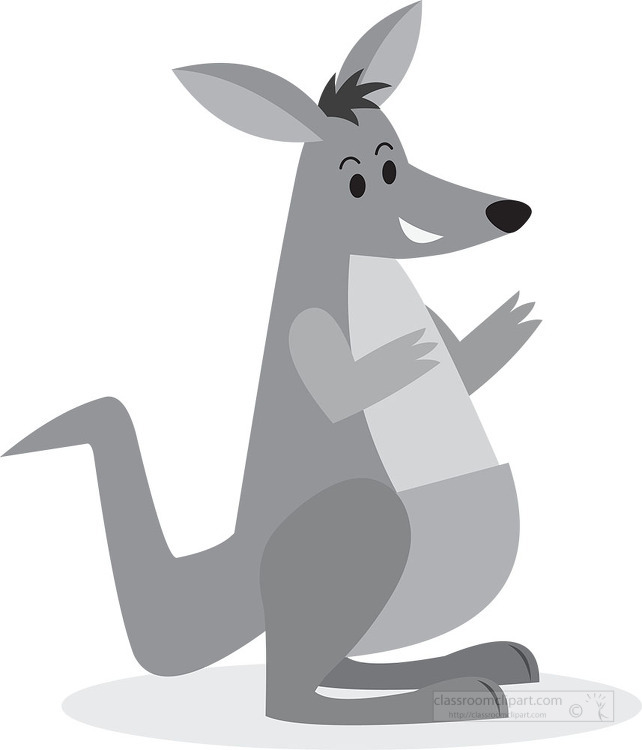 cartoon kangaroo that is standing up and waving gray color clip 