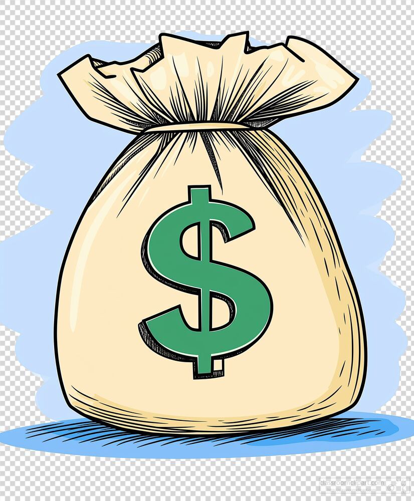 Cartoon Money Bag With Dollar Sign on a Blue Background