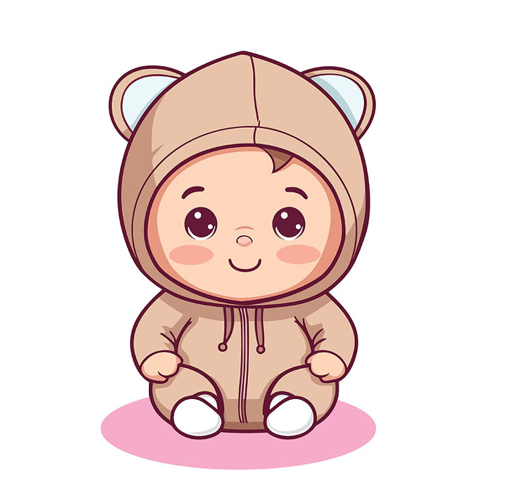 cartoon of a baby wearing a cute hoodie