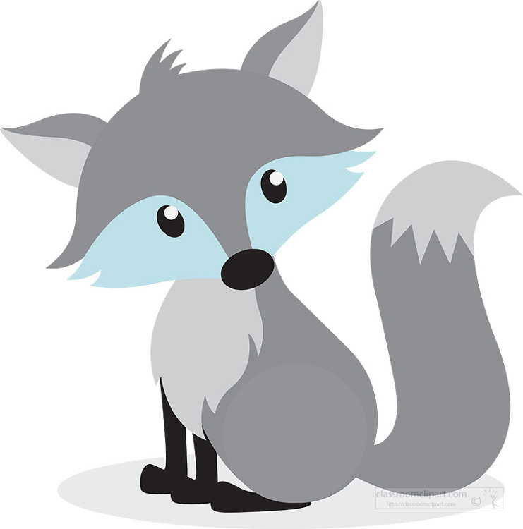 cartoon of a cute fox gray color
