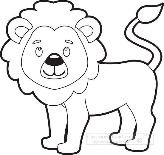 cartoon of a cute lion with long tail black outline clip art
