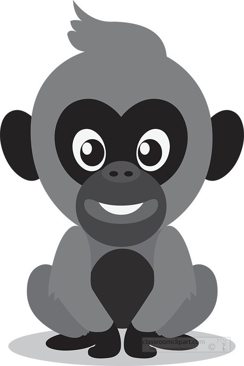 cartoon of a cute little orangutan gray color clip art