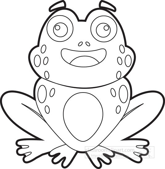 cartoon of a green frog with a big smile black outline clip art