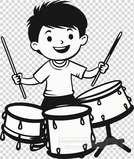 cartoon of a young child having fun playing the drums