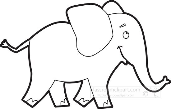 cartoon of an baby elephant walking black outline