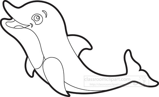 cartoon of happy dolphin with open mouth black outline
