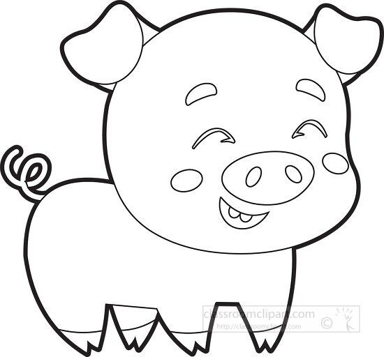 cartoon pig with a smile on its face black outline clip art