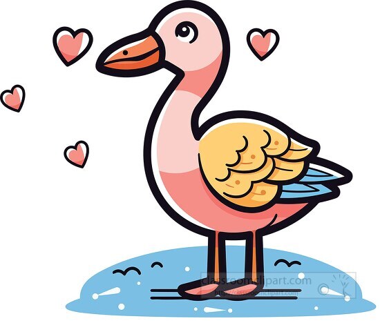 cartoon pink flamingo with hearts around it