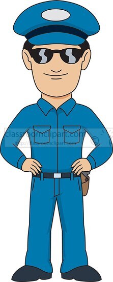 cartoon police officer in uniform with sunglasses clip art