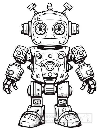 cartoon robot with big eyes black outline coloring page