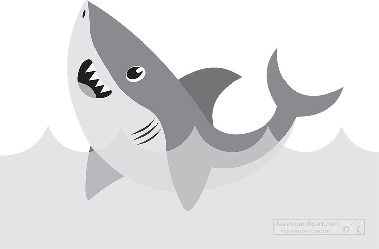 Animal Gray White Clipart-cartoon shark is swimming in the water mouth open.