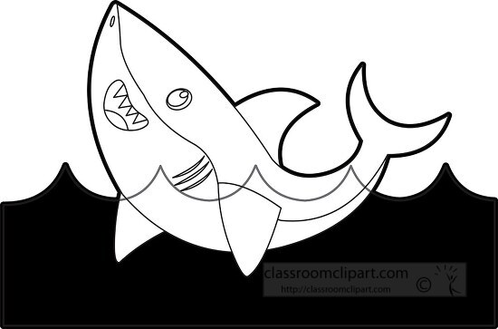 cartoon shark is swimming in the water mouth open black outline 