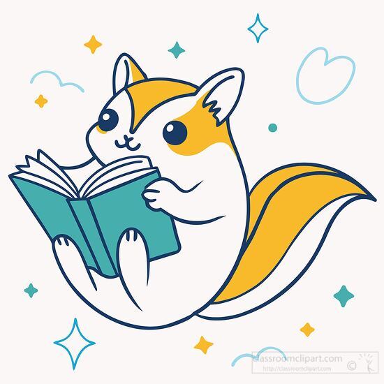 cartoon squirrel with a book clipart