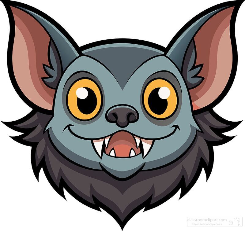 cartoon style bat with large ears sharp teeth