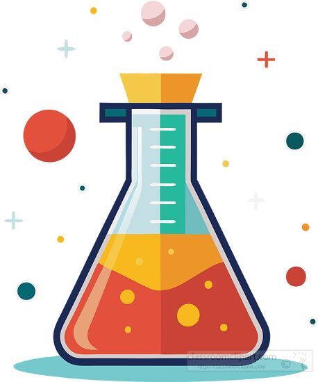 Cartoon style beaker with orange liquid and bubble