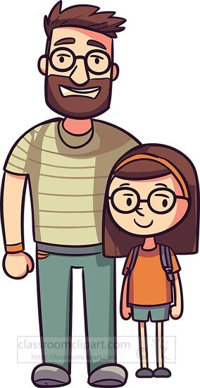 cartoon style bearded dad with his daughter