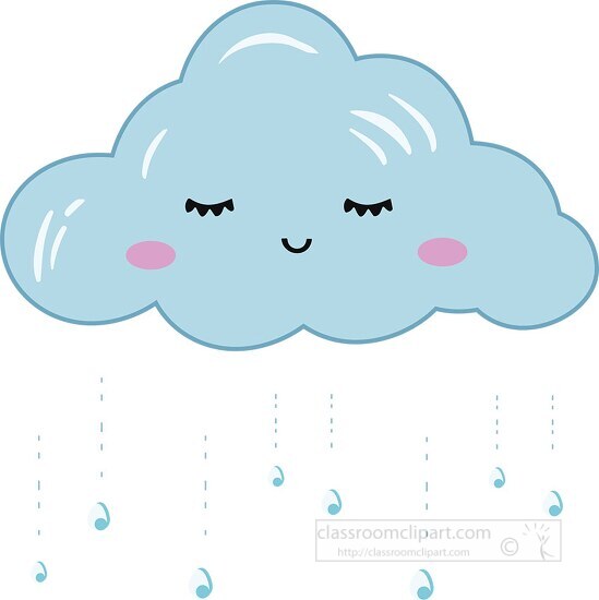 cartoon style cloud with eyes closed and rain falling